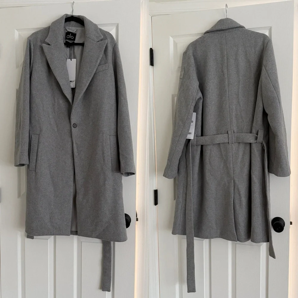 ALO Yoga Gameday Wool Belted Coat Athletic Heather Grey NEW with tags